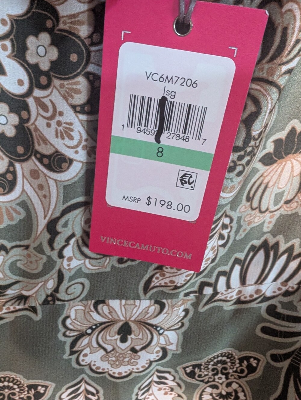 Vince Camuto Print Satin Gown In Sage .. Size 8 - Picture 8 of 10